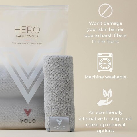 VOLO Hero Luna Gray Face Towel   Reusable Facial Wash Cloths   Makeup Remover &amp; Post Shower Washcloths   Ultra Soft, Absorbent, Gentle, Fast Drying Nanoweave Fabric Face Towels   Microfiber 3PK