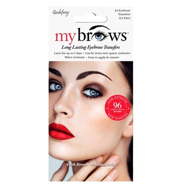 Godefroy MyBrows Long Lasting Eyebrow Transfers, Medium Arch, Dark Brown, 48-Pairs of Brows (96 Individual transfers)