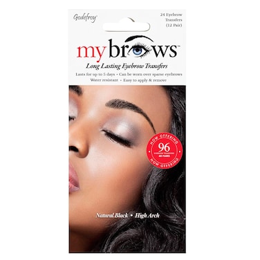 Godefroy MyBrows Long Lasting Eyebrow Transfers, High Arch, Natural Black, 48-Pairs of Brows (96 Individual transfers)
