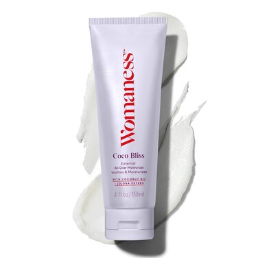 Womaness Coco Bliss Feminine Moisturizer for Dryness - External Moisturizer for Dryness Relief &amp; Coconut Oil for Skin - Hydrating, Oil-Based, Non-Sticky Texture to Prep Skin &amp; Retain Moisture (4oz)