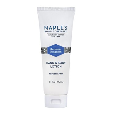 Naples Soap Company Lightweight and Nourishing Vegan Hand &amp; Body Lotion - Silicone-Free Hydrating Skin Care, Made with Natural Moisturizing Ingredients for Soft, Supple Skin - Summer Gingham, 3.4 oz