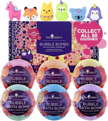 Mystical Bath Bombs for Girls and Boys with Surprise Toys Inside (6 Pack) - Large Bubble Bomb for Kids - Fruity Scents, Fizzies, Made in USA, Mystic Animal Squishy - Ideal Birthday Gift by Two Sisters