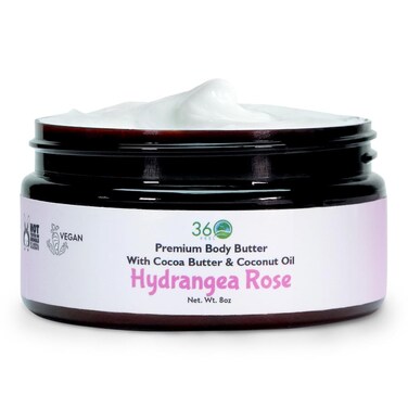 Hydrangea Rose Body Butter - Cocoa &amp; Shea Butter - Coconut &amp; Olive Oil - Plant-based Formula - Nourishing Moisturizer for Sensitive Skin - Non-greasy Daily Skincare
