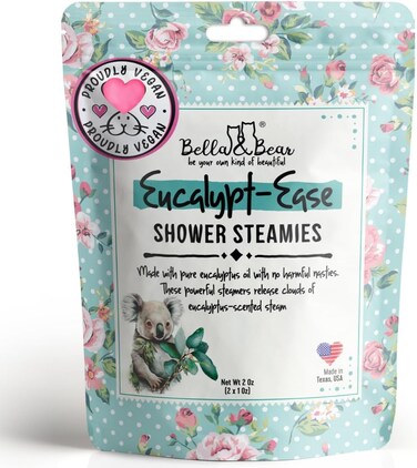 Bella &amp; Bear Shower Steamers Eucalyptus Shower Bombs Aromatherapy, Travel Size Pack Shower Tablets - Eucalypt-Ease Shower Steamers with Essential Oils - Home Essentials Bath Bombs Tablets (2)