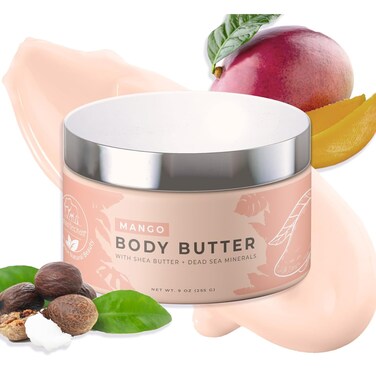 Natural Elephant Body Butter with Shea Butter, Dead Sea Minerals &amp; Vitamin E - Luxurious Moisturizer, Hydrating Cream, Cruelty-Free, Paraben-Free, 9 oz (Mango)