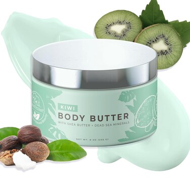 Natural Elephant Body Butter with Shea Butter, Dead Sea Minerals &amp; Vitamin E - Luxurious Moisturizer, Hydrating Cream, Cruelty-Free, Paraben-Free, 9 oz (Kiwi)