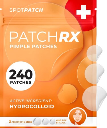 PatchRx Pimple Patches for Face (240 Patches), Hydrocolloid Acne Patches, Pimple Patch Pimple Stickers, Hydrocolloid Patch Acne Dots Acne Pimple Patches For Face, Zit Patches, Acne Spot Treatment