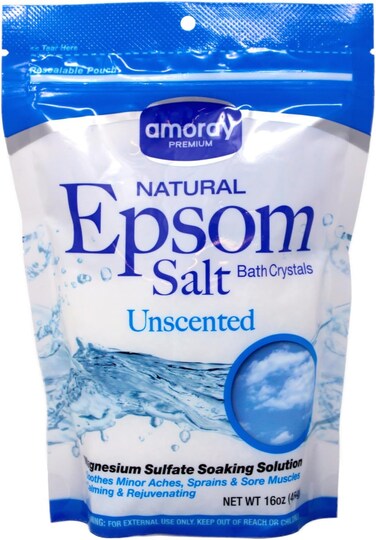 Epsom Salt Bag Natural Bath Crystals, Magnesium Sulfate Soaking Solution, Unscented 16 oz