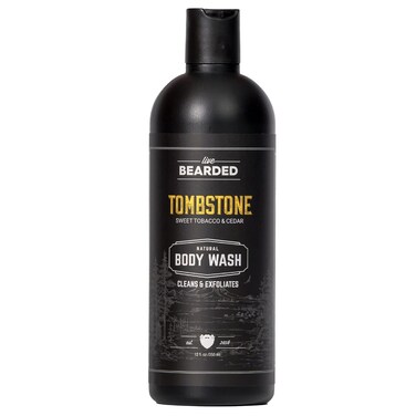 Live Bearded All-Natural Charcoal Body Wash for Men, Exfoliating Moisturizing Shower Gel   Tombstone Scent - Sweet Tobacco, Cedar