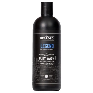 Live Bearded All-Natural Charcoal Body Wash for Men, Exfoliating Moisturizing Shower Gel   Legend Scent - Sandalwood, Vanilla