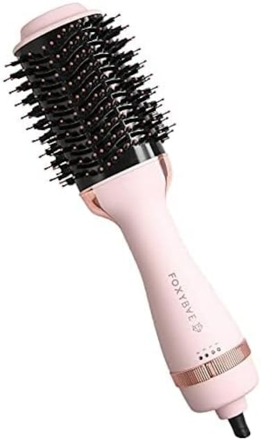 FoxyBae Blowout Hair Dryer Brush 75mm - Ceramic Tourmaline Hot Air Brush for Styling, Curling, and Volumizing - All-in-One Tool (Blush)