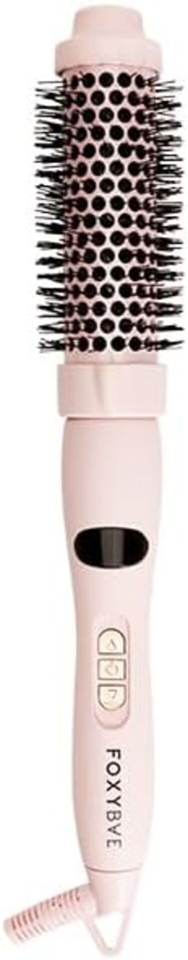 FoxyBae Heated Hair Brush - Ceramic Tourmaline Hair Curling Round Brush - Hair Straightener Brush &amp; Curler - Loose &amp; Volume Curls - Multi-Styler Thermal Brush - Fight Frizz &amp; Add Volume 1.25" [Blush]