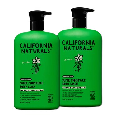 California Naturals Super Moisture Body Wash, Gentle Shower Gel Cleanser for Dry, Sensitive Skin, Moisturizing &amp; Hydrating, Natural, Vegan, Paraben &amp; Sulfate Free Body Moisturizer, 16.5 fl oz, 2 Pack