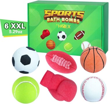 Extra Large Sports Bath Bombs, Organic and Natural Bathbomb That comes in 6 Different Sport Themes, Sports Bath Bomb with Various Scents, 5.3 Ounce Natural Bathbombs for Gifts Him Kids