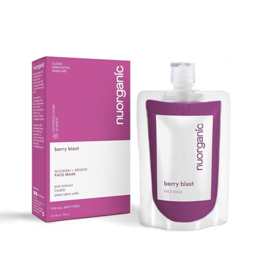 nuorganic &lsquo;Berry Blast&rsquo; Acai Face Mask - 120g   Nourish + Renew with Brazilian Clay, CoQ10, Plant Stem Cells   Vegan, Cruelty-Free Skincare