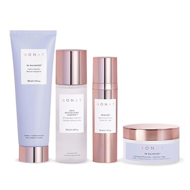Monat BE BALANCED System for Normal &amp; Combination Skin - Brighten &amp; Renew, Includes Foamy Cleanser, Revitalizing Essence, Age Control Nectar, Lightweight Moisturizer