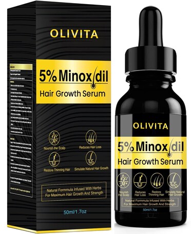 5% Minoxidil Hair Growth Serum for Men and Women, Biotin Oil, Natural Regrowth Treatment for Scalp Hair Loss, Thinning, Thicker Longer Fuller Healthier Hair, 1.7 Fl Oz