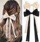 Large Double Bow Ribbon Hair Clips for Women and Girls, 2 Pcs Pack, Black White Coquette Barette Hair Clip Accessories