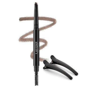 LAVONE Eyebrow Pencil - Makeup Waterproof Brow Pen with Triangular Tip, Dual-Sided Brow Brush, Precise, Fine Tip, Fills Eyebrows Creates Natural Looking Brow, with Hair Clips - Soft Brown