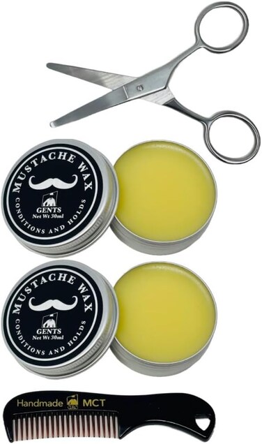 G.B.S Mustache Wax Extra Strong Hold Fragrance Free Inlcudes Handmade Mustache Comb and trimming scissors (2 Pack)
