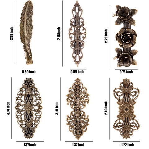 WILLBOND 6 Pieces Vintage Hair Barrettes for Women Retro French Flower Hair Clips Metal Bronze Floral Feather Barrettes Pins for Women Styling Accessories