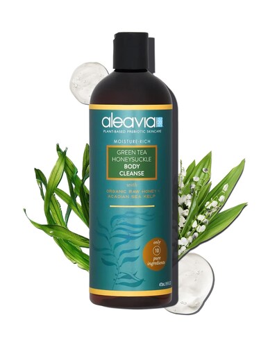 Aleavia Body Cleanse &ndash; Organic &amp; All-Natural Prebiotic Body Wash with Raw Honey &ndash; Green Tea Honeysuckle Scent &ndash; 16 Oz.