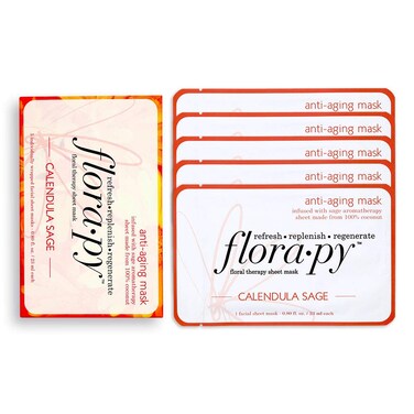 Aromatherapy Facial Sheet Mask - Hydrating - Essential Oils - Anti Aging Calendula Sage (5-Pack) by Florapy Beauty