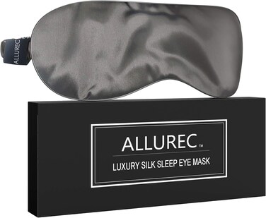 ALLUREC&trade; Luxury 100% Pure Mulberry Silk Sleep Eye Mask. Top Grade 6A 22 Momme Long Silk. Soft Comfortable Hypoallergenic Anti-Aging Anti-Wrinkles for Beauty Sleep. (Gray)