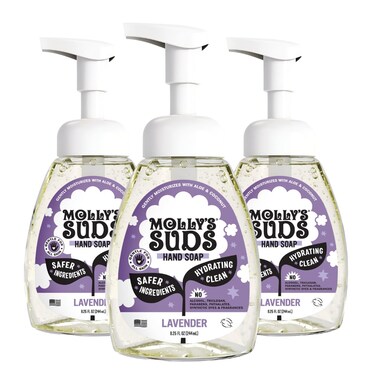 Molly's Suds Foaming Hand Soap - Made with Aloe and Coconut Oil   Moisturizing Hand Wash   Clean Ingredients, Infused with Essential Oils   Lavender - 8.25 Oz (Pack of 3)