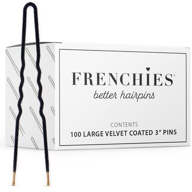 Frenchies French Twist Hair Pin, Ultra Flocked Extra Soft French Hair Pins for Women, Wedding, Updo Extensions, or Wig, 100 Count, Black, Large (3 inch)