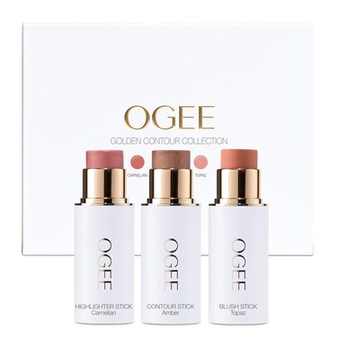 Ogee Face Stick Trio - Golden Contour Stick Makeup Collection - Certified Organic Bronzer, Blush Stick, and Highlighter Stick for a Flawless Look