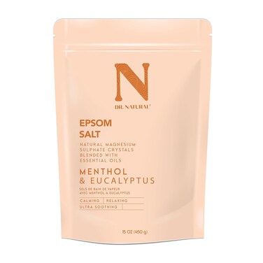 Dr. Natural Epsom Salt - Bath Salts for Stress Relief - Relaxing, Softening Epsom Salt Bath Soak - Magnesium Boost - Menthol and Eucalyptus - 15 oz