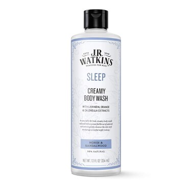 J.R. Watkins Sleep Creamy Moisturizing Body Wash, Cleanses &amp; Encourages Restful Sleep, Natural Monoi &amp; Sandalwood, 12 oz