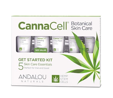 Andalou Naturals CannaCell Botanical Get Started Kit, 5 Piece Set (Scrub, Toner, Mask, Day Cream, Night Cream)