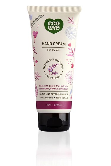 ecoLove - Natural and Organic Moisturizing Hand Cream- Organic Blueberry, Grape &amp; Lavender - Non Greasy Fast Absorbing Vegan Hand Lotion for Dry Skin, 3.38 fl oz