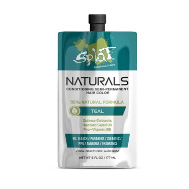 Splat Naturals Semi-Permanent Hair Color, Teal, 6 fl. oz., 95% Natural Hair Dye Formula Lasts Up to 30 Washes, Vegan &amp; Cruelty-Free Semi Permanent Hair Color