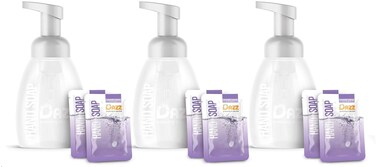 Dazz Foaming Hand Soap Whole House Starter Kit (3 Reusable Foaming Bottle Dispensers, 6 Tablet Packets) Liquid Hand Wash, Naturally Safe &amp; Non Toxic, Rich Lather, Lavender Lemon Scent