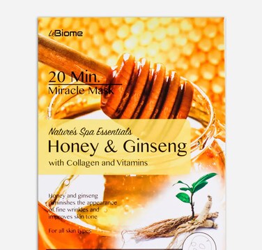 LeBiome 20 Min Miracle Mask Nature's Spa Essentials Honey &amp; Ginseng with Collagen and Vitamins 2 Packs of 5 (10 Sheets)
