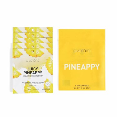 Avatara Juicy Pineappy Exfoliating Facial Mask 5 Sheets, Beauty and Skincare Sheet Masks, Pineapple Extracts and Clean Ingredients for Gently Removing Old Skin Cells for a Refreshed Look, 5 Pack