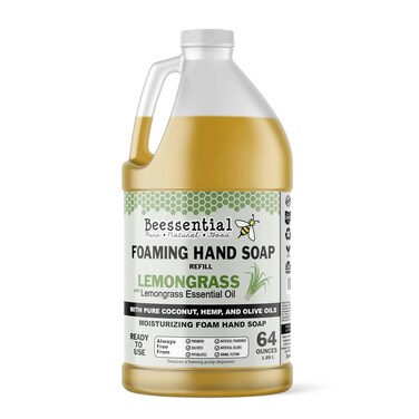Beessential All Natural Bulk Foaming Hand Soap Refill, 64 oz Lemongrass   Made with Moisturizing Aloe &amp; Honey - Made in the USA