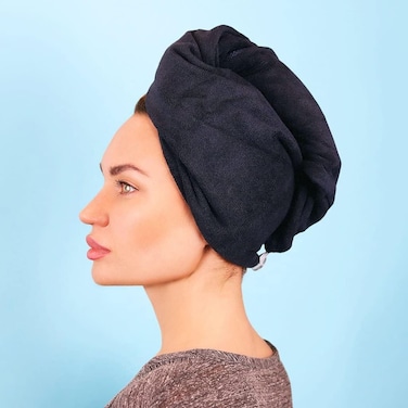 Sleek'e Microfiber Hair Wrap - Ultra Absorbent and Soft, Anti-Frizz Turban Twist Hair Drying Towel, Reduces Drying Time by 50% for Healthier Hair&hellip; (Black)