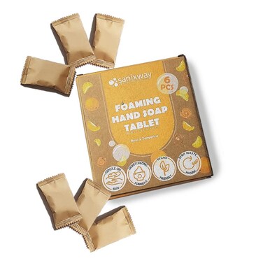 Hand Soap Refill Tablets &ndash; Zero Waste Packaging &ndash; 48 Fluid Ounces Equivalent of Foaming Soap - Cleanses, Moisturizes, &amp; Keeps Hands Clean &ndash; Stackable to Stay Organized - Rose Tangerine 6 Pack