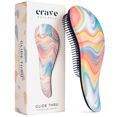 Crave Naturals Glide Thru Detangling Brush for Adults and Kids - Detangler Hair Brush for Curly or Straight, Wet or Dry Hair - Gentle on Tangles Hairbrush and Comb - 7.5 x 3-Inch, Soft Hazy Swirl