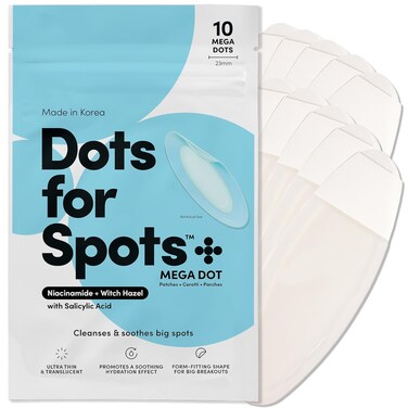 Dots for Spots Large Pimple Patches for Body, Chin, Cheek or Forehead - Includes Active Ingredients Niacinamide, Witch Hazel &amp; Salicylic Acid for Maximum Effectiveness (10 patches)