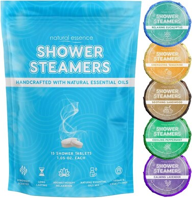 Natural Essence Shower Steamers Variety of Scents 15 Packs - Shower Bombs with Aromatherapy and Long-Lasting Wellness Effect - Valentines Day Gifts for Him and Her by Trade Sailor