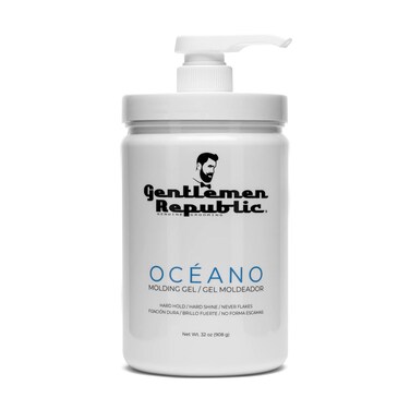 Gentlemen Republic Oceano Men's Hair Gel 32oz W/Pump - Strong Touchable Hold and High Shine Styling Gel for Hair, 100% Alcohol-Free Professional Formula with Fresh Scent, Mens Hair Product Made in USA