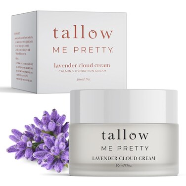 Lavender Cloud Cream, Intensely Hydrating &amp; Indulgently Soothing Tallow Face &amp; Body Moisturizer for Women, Calms Redness &amp; Relieves Inflamed Skin, Infused with Lavender, 1.7 oz