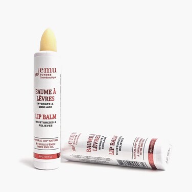 Emu Dundee   2 Tubes of Natural Lip Balm with Emu Oil, Made in Canada   Relieves, Hydrates and Soothes Dry, Cracked &amp; Chapped Lips   Fragrance Free(2x 3.8g)