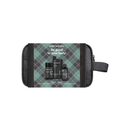 Every Man Jack Sea Salt Bath and Body Gift Set - Perfect for Every Guy - Three Grooming Essentials with Clean Ingredients - Body Wash, 2-in-1 Shampoo + Conditioner, Deodorant + Bonus Dopp Bag