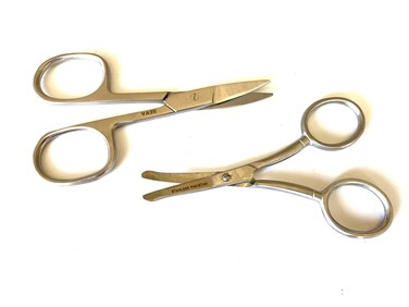 Facial Hair Small Grooming Scissors For Men Women - Eyebrow, Nose Hair, Mustache, Beard, Eyelashes, Ear Trimming Kit - Curved and Rounded Safety Tip Clippers For Hair Cutting - Stainless Steel 2PCS